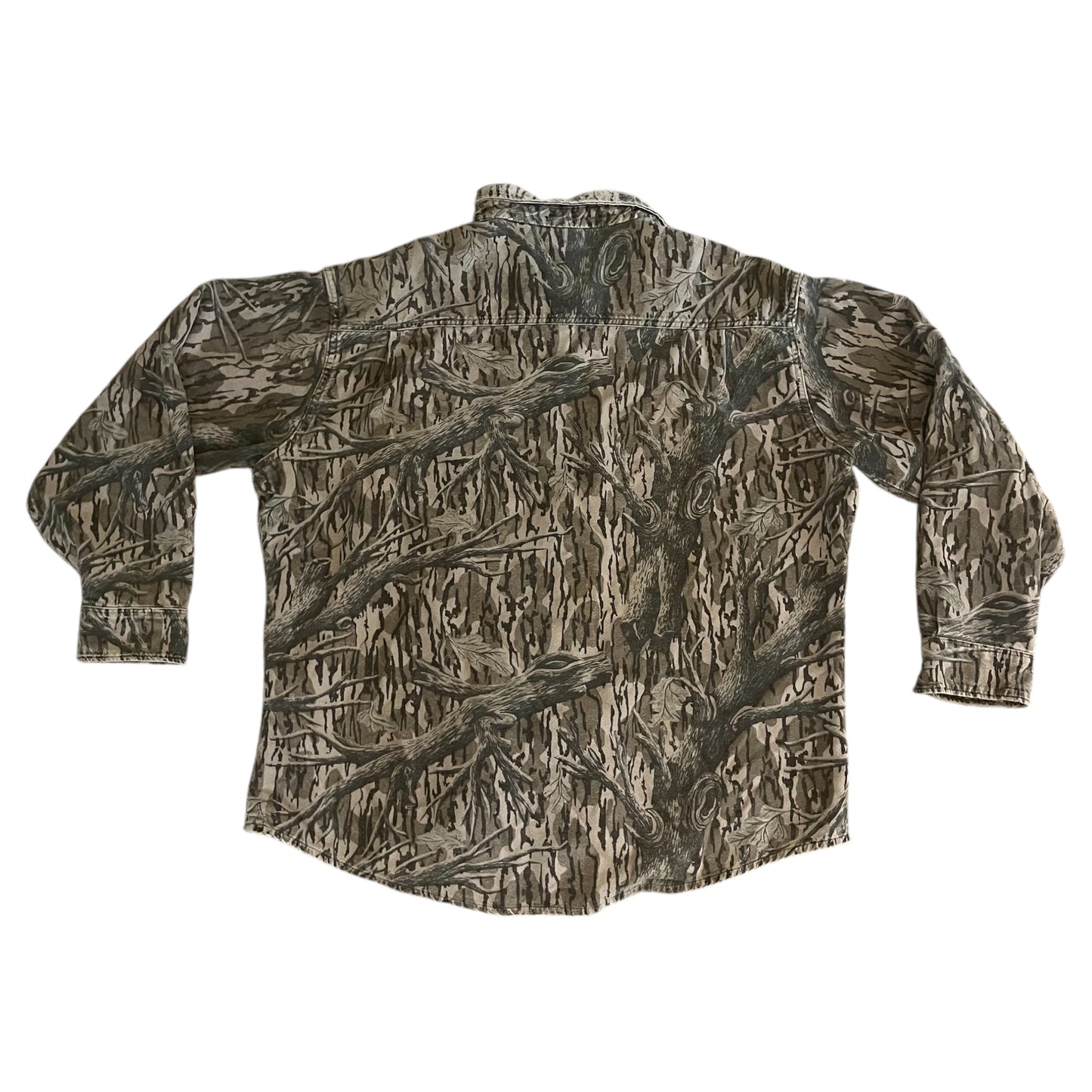 VINTAGE Rattlers Brand Mossy Oak Hunting Camo Button Down Shirt (XL)