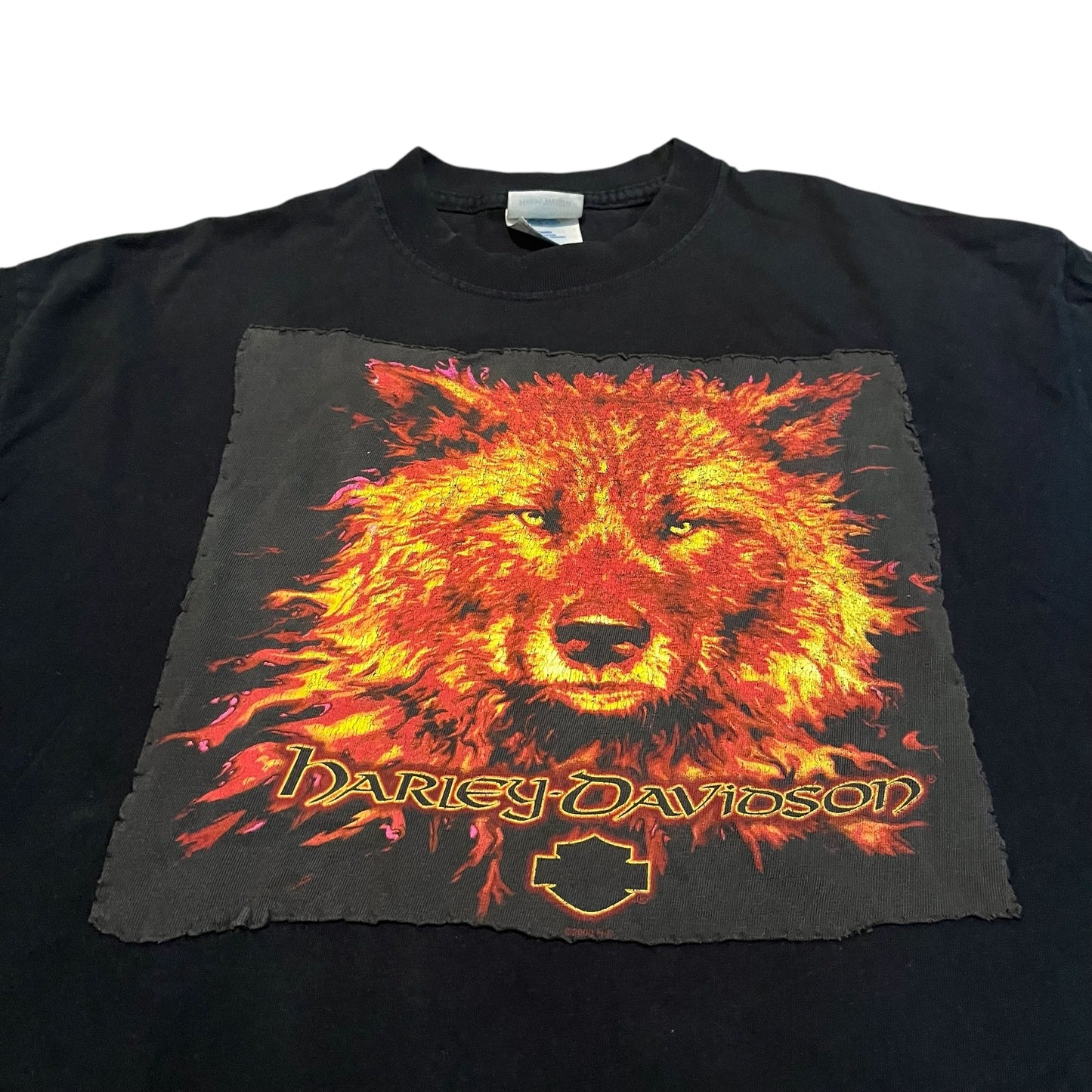 VINTAGE Harley Davidson Fire Wolf Reworked T Shirt (Large)