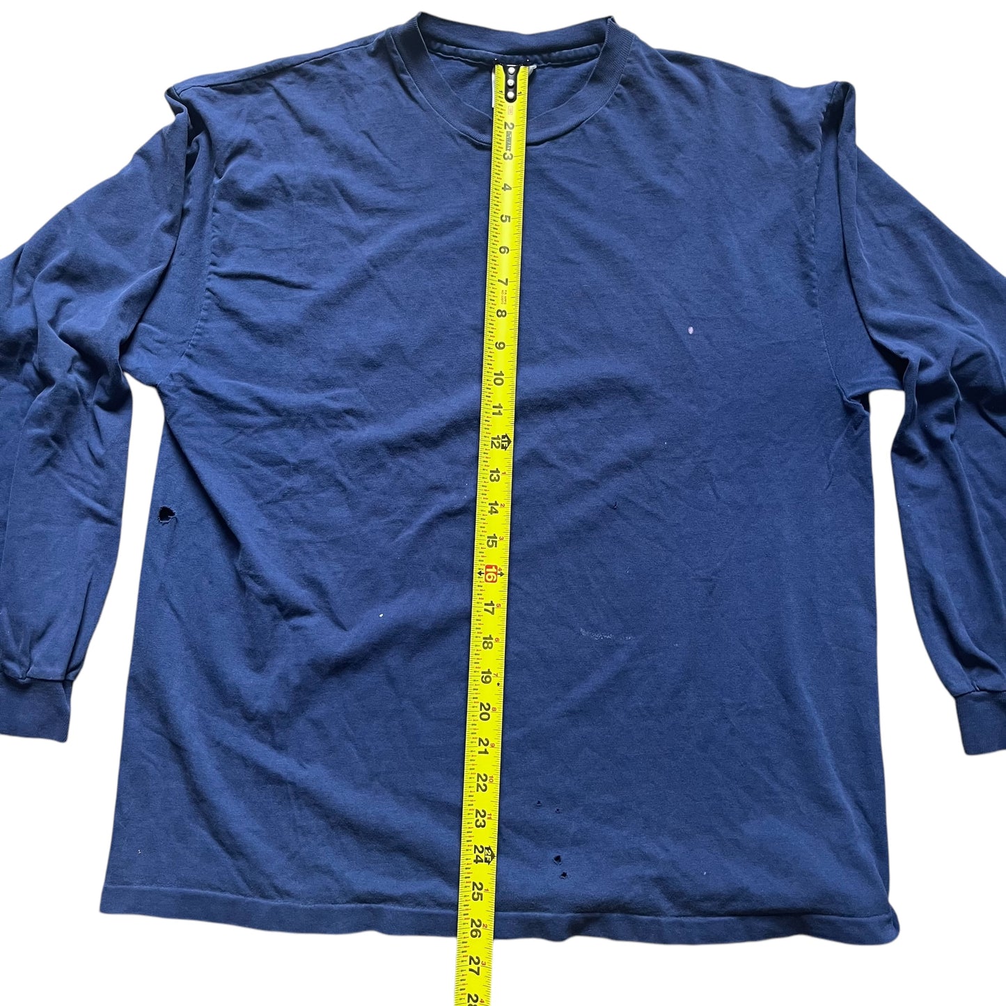 VINTAGE Hanes Beefy-T Distressed Long Sleeve T-Shirt - Navy (XL)