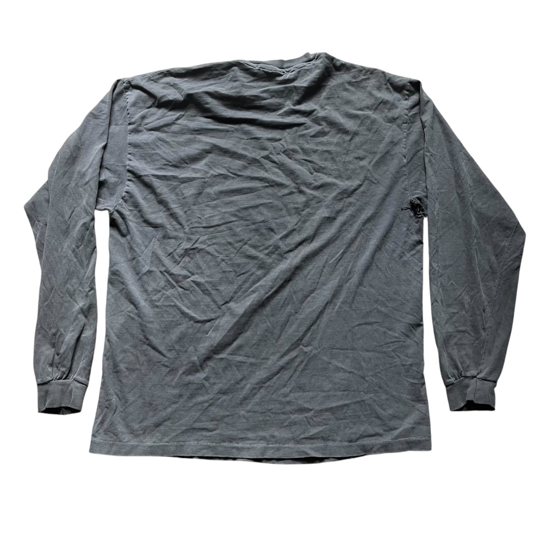 VINTAGE Hanes Beefy-T Distressed Long Sleeve T-Shirt - Black (XL)
