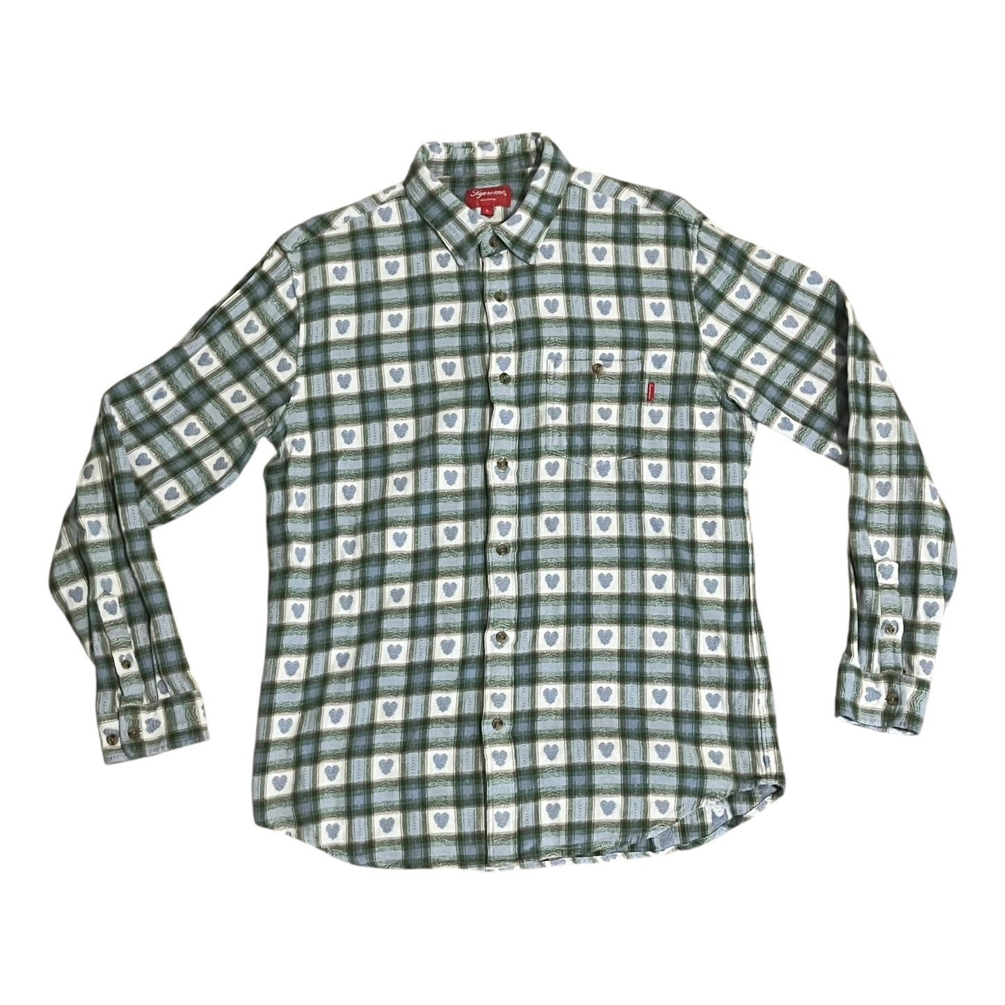 Supreme Hearts Button Down Flannel - Green (Large)