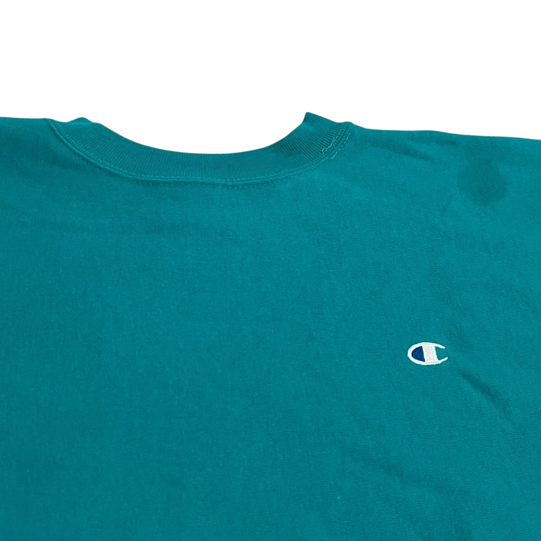VINTAGE 1990s Champion Reverse Weave Logo Sweatshirt - Teal (XL)