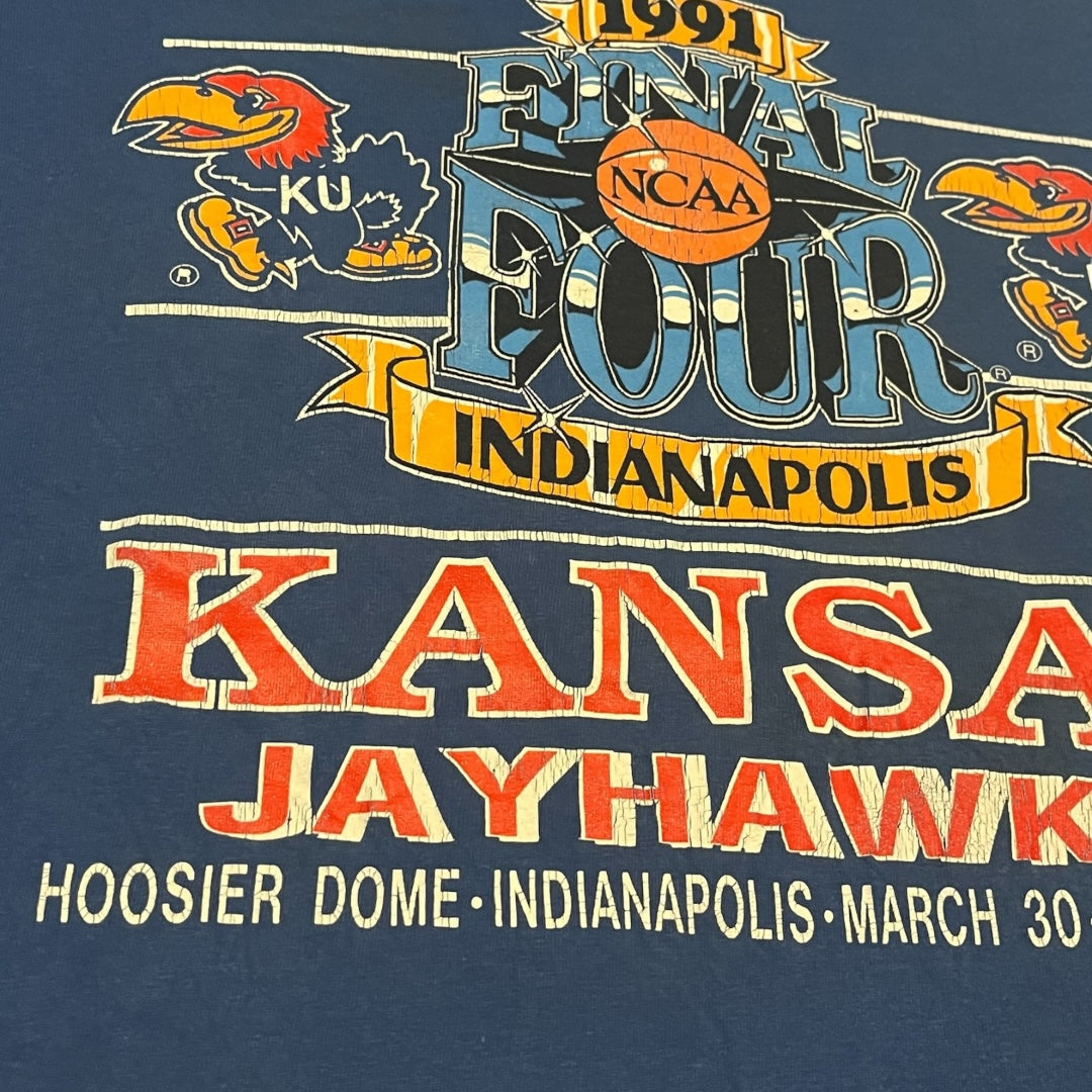 VINTAGE 1991 NCAA Final Four Kansas Jayhawks T Shirt (XL)