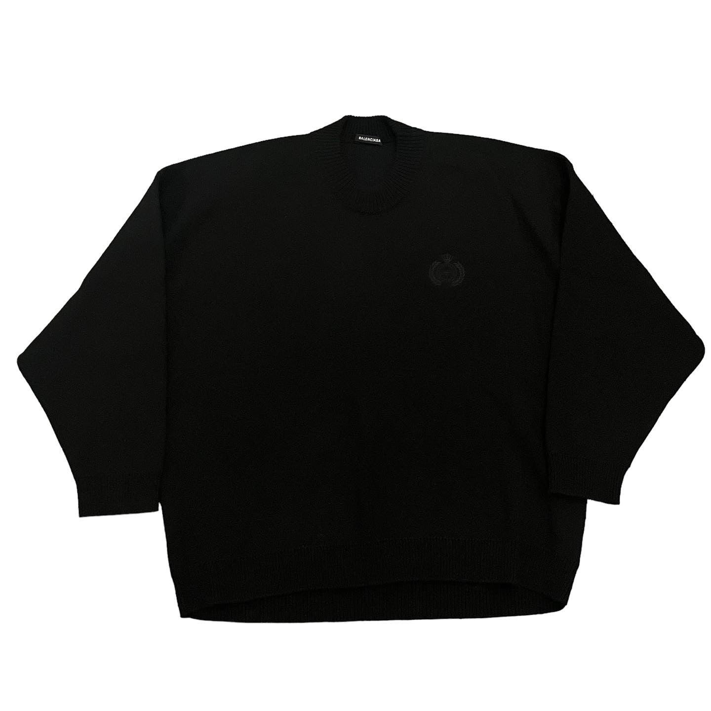 Balenciaga Crest Logo Cashmere Knit Sweater - Black (Large)