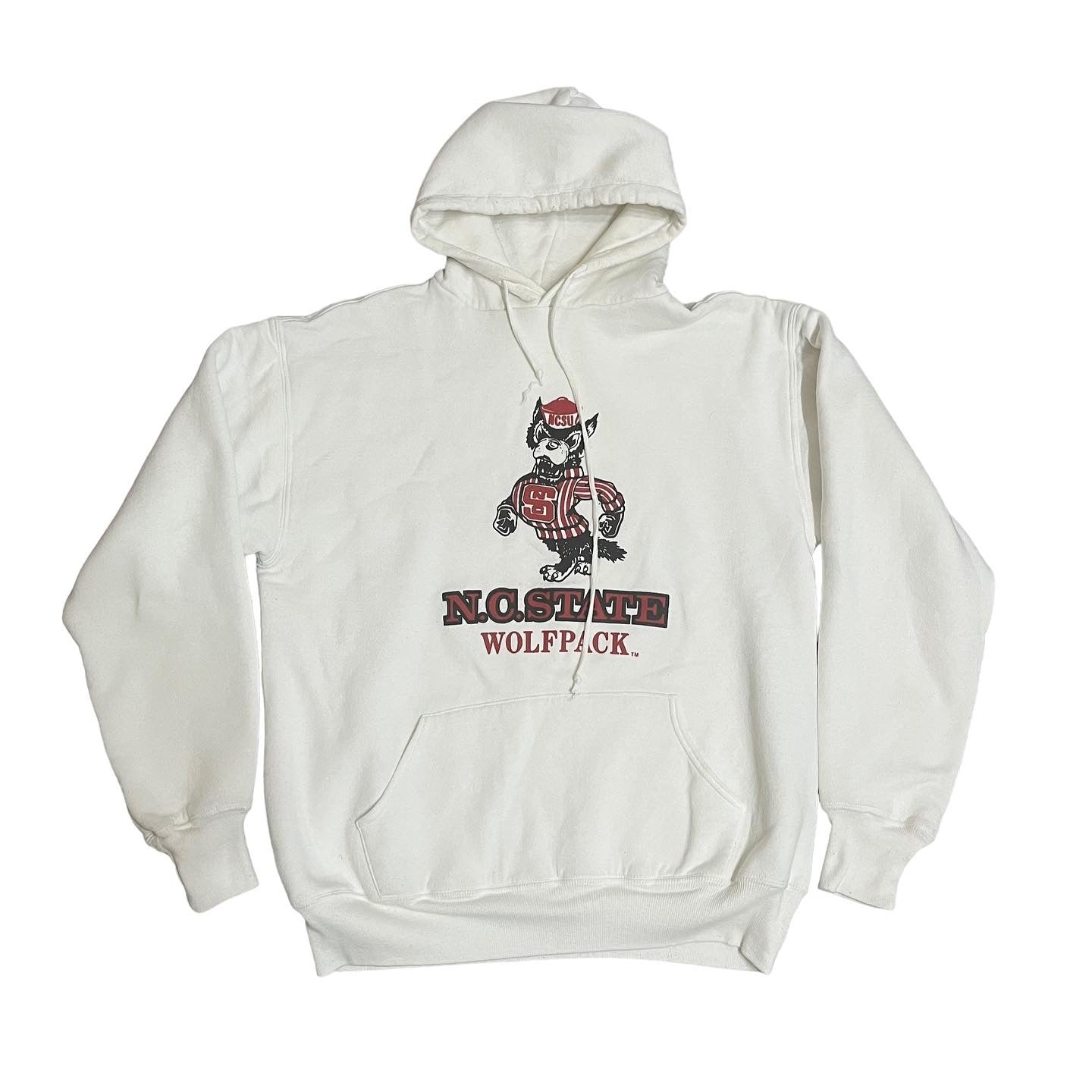 VINTAGE Russell Athletic NC State Double Layer Hoodie Sweatshirt - White (XL)