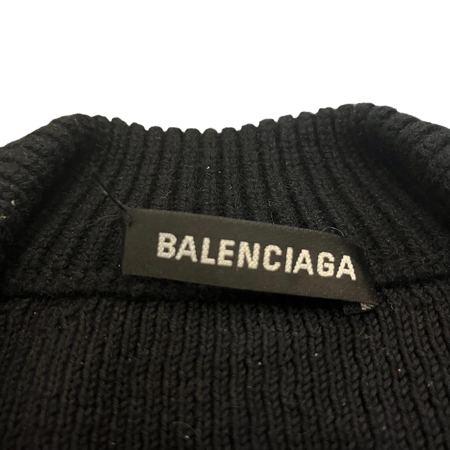Balenciaga Crest Logo Cashmere Knit Sweater - Black (Large)