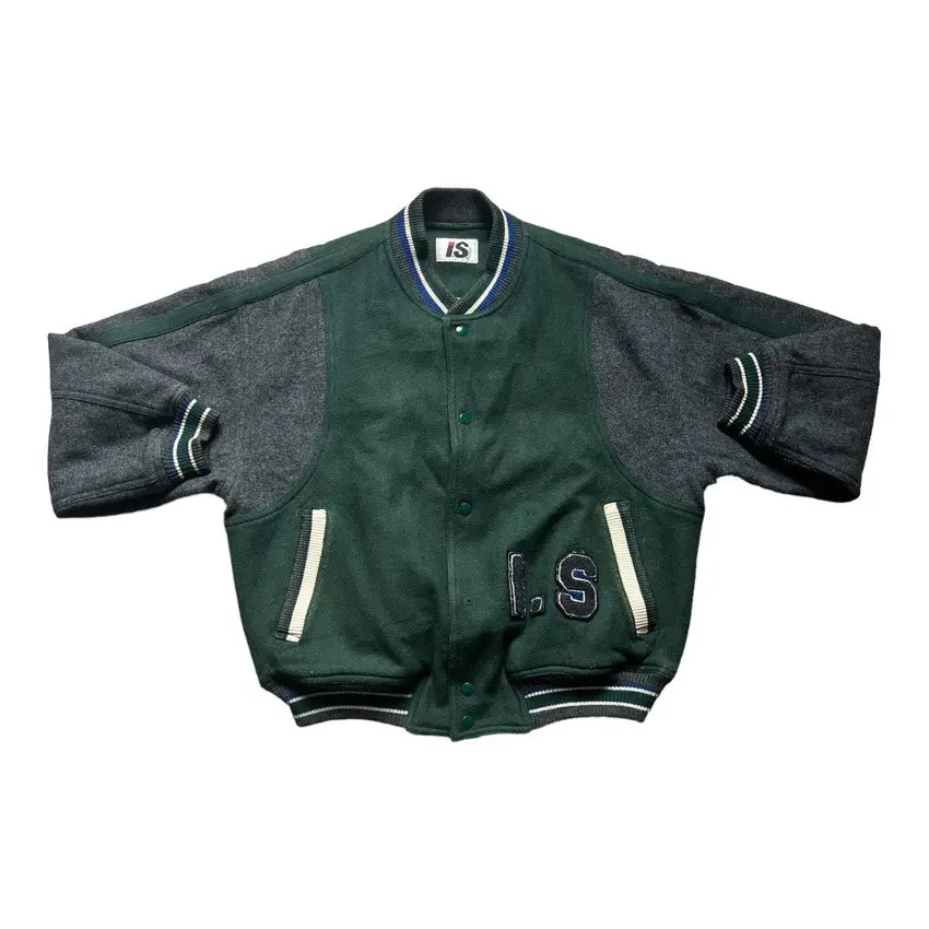 Issey Miyake Sport Wool Varsity Jacket - Grey / Green (Size 9)