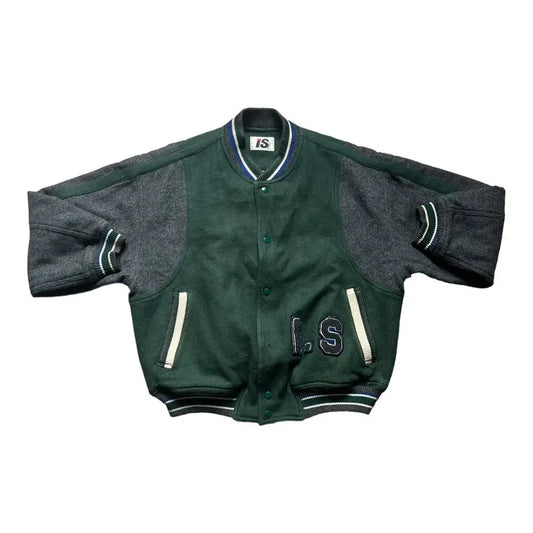 Issey Miyake Sport Wool Varsity Jacket - Grey / Green (Size 9)