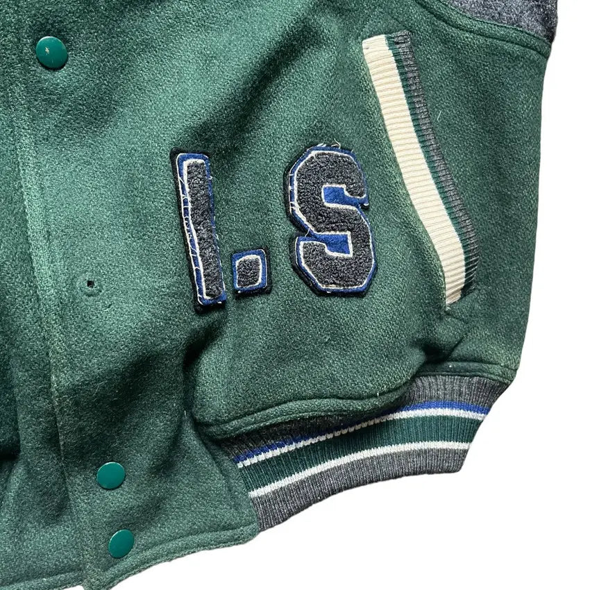 Issey Miyake Sport Wool Varsity Jacket - Grey / Green (Size 9)