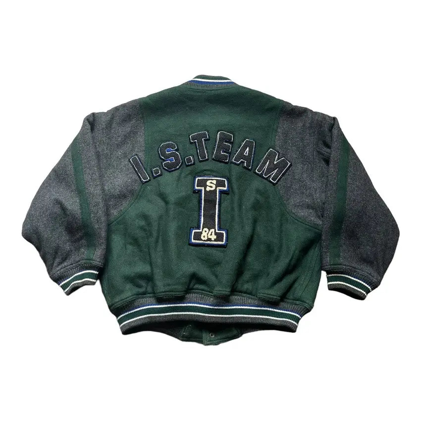 Issey Miyake Sport Wool Varsity Jacket - Grey / Green (Size 9)