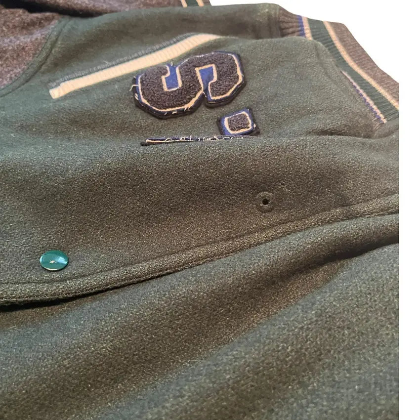 Issey Miyake Sport Wool Varsity Jacket - Grey / Green (Size 9)