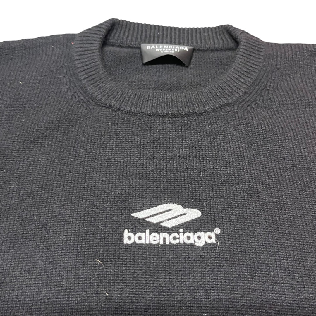 Balenciaga Logo Cashmere Knit Sweater - Black (Large)
