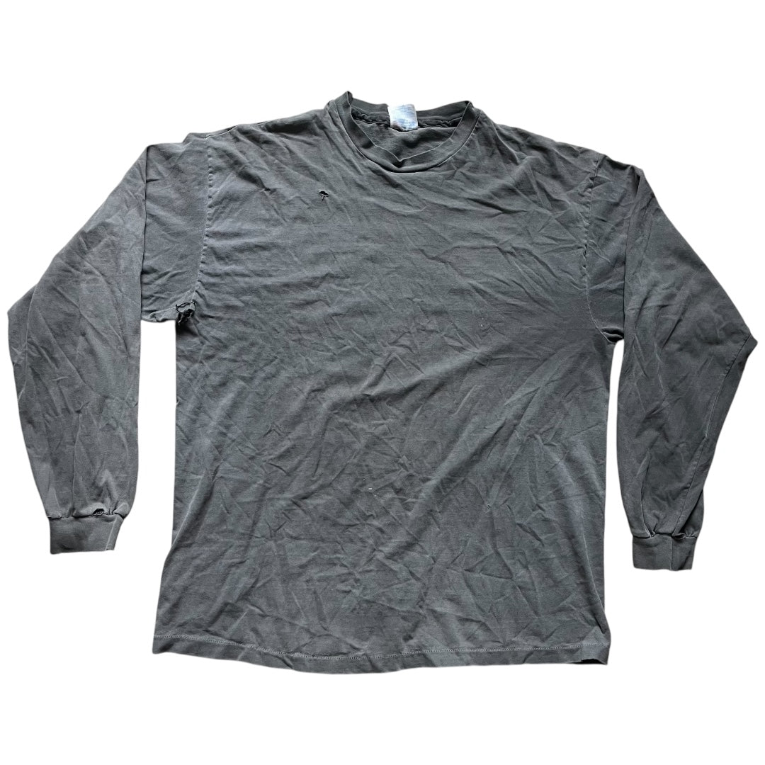 VINTAGE Hanes Beefy-T Distressed Long Sleeve T-Shirt - Black (XL)