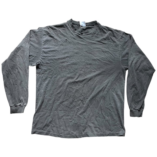 VINTAGE Hanes Beefy-T Distressed Long Sleeve T-Shirt - Black (XL)