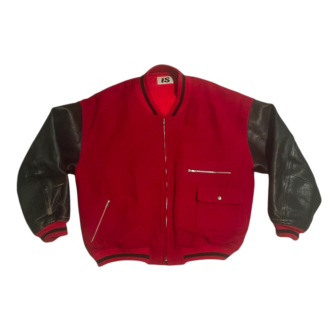 Issey Miyake Sport Wool Varsity Jacket - Black / Red (Medium)