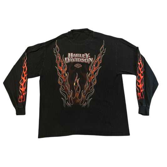 VINTAGE Harley Davidson Flames Long Sleeve T Shirt (XL)