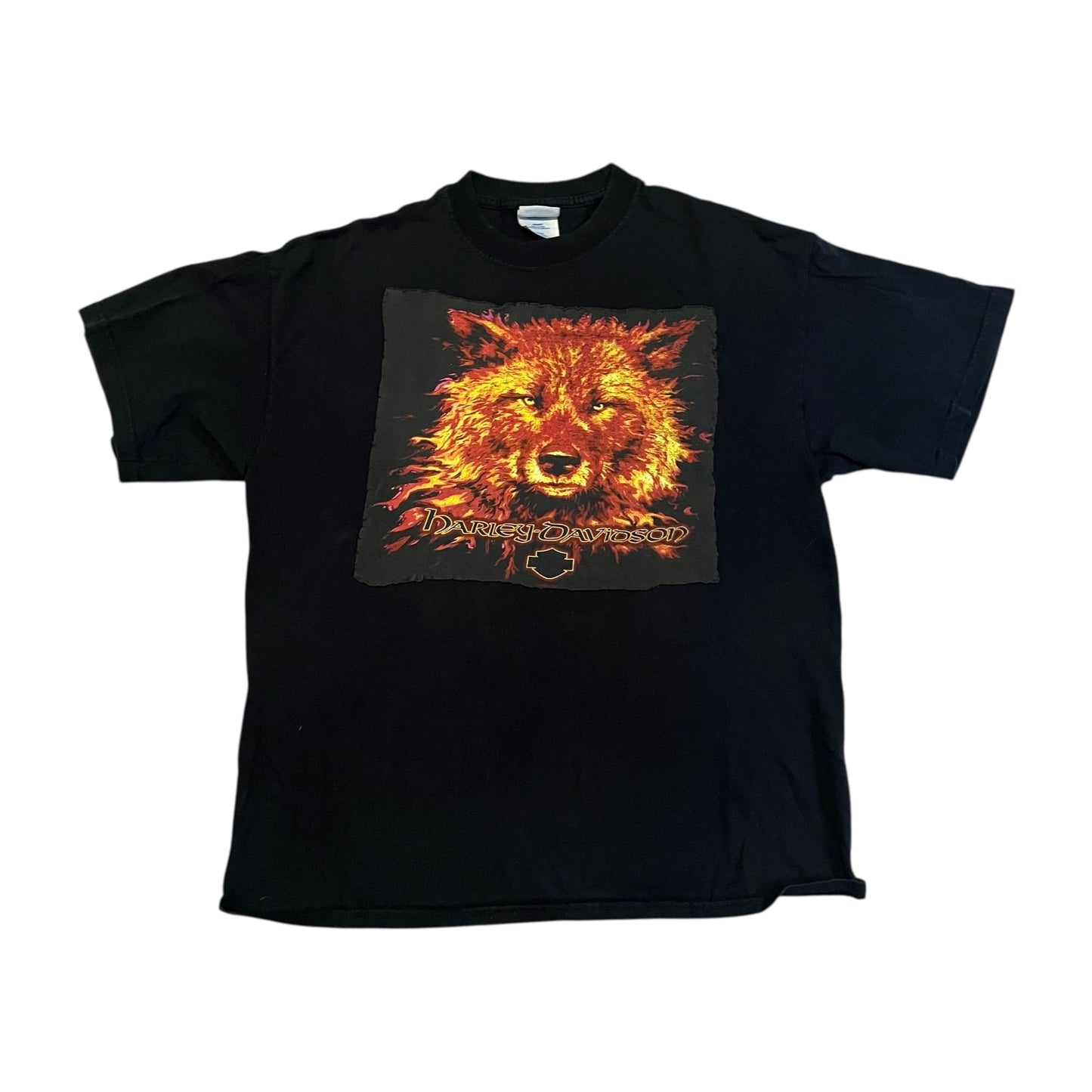 VINTAGE Harley Davidson Fire Wolf Reworked T Shirt (Large)