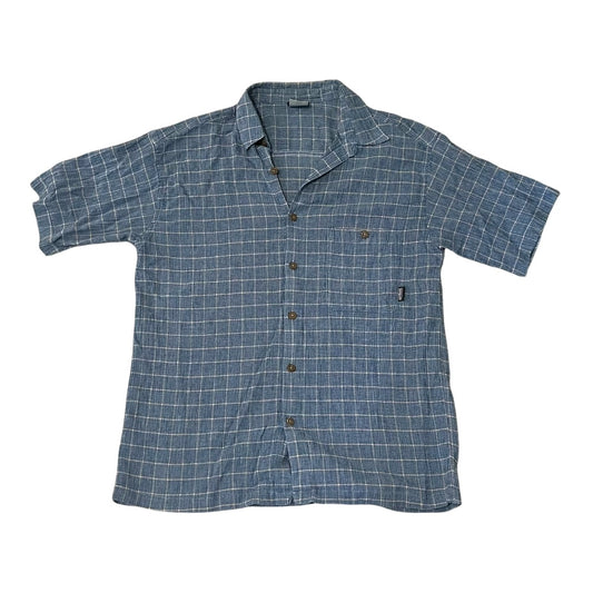 VINTAGE Patagonia Organic Cotton Plaid Button Up Shirt - Blue (Large)