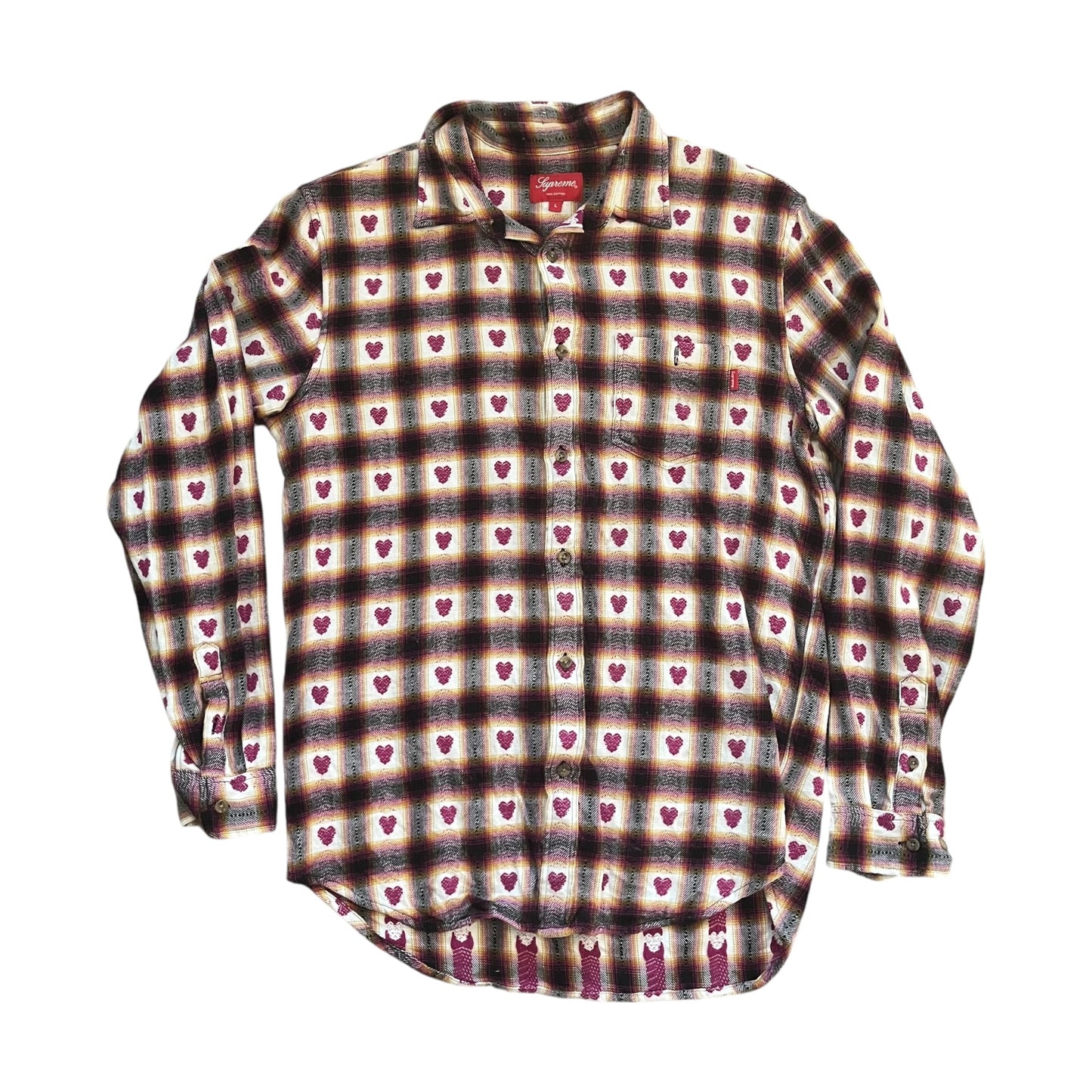 Supreme Hearts Button Down Flannel - Red (Large)
