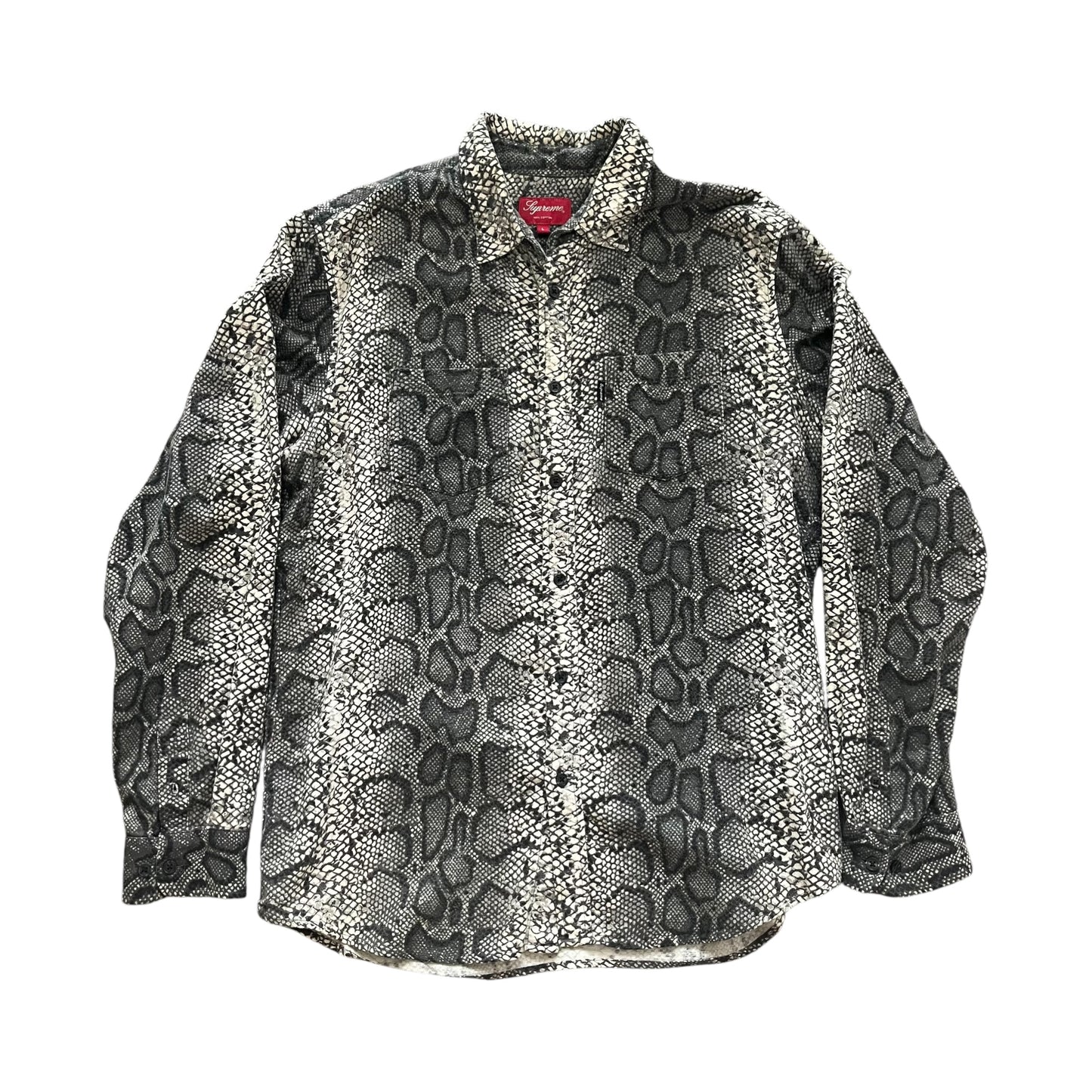Supreme Snakeskin Print Button Up Flannel Shirt - White / Grey (Large)