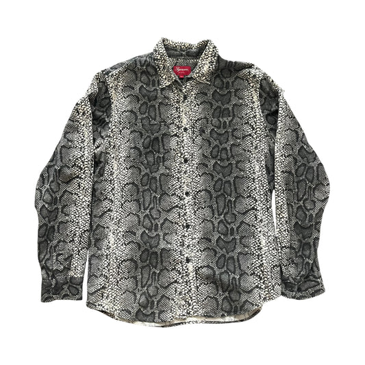 Supreme Snakeskin Print Button Up Flannel Shirt - White / Grey (Large)