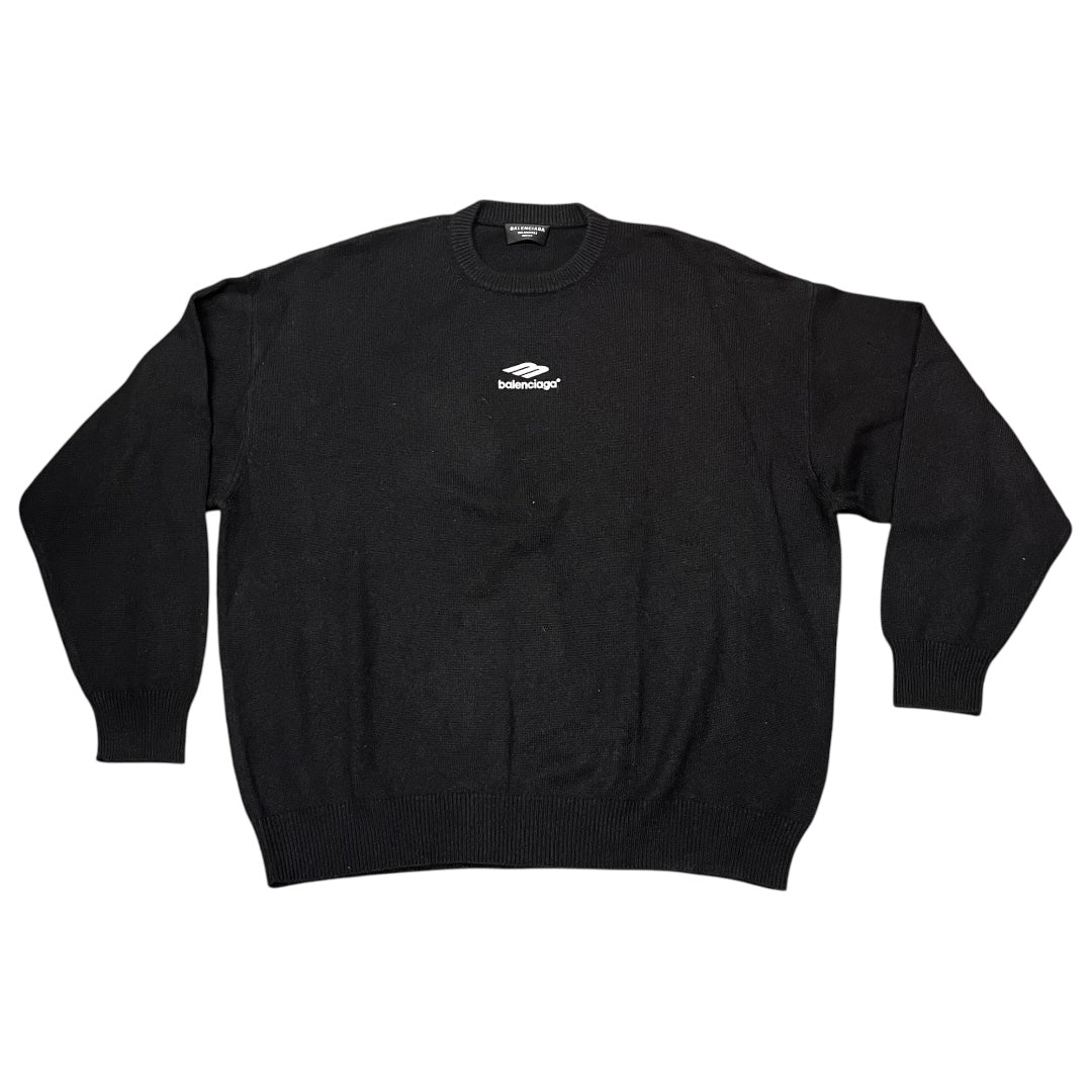 Balenciaga Logo Cashmere Knit Sweater - Black (Large)