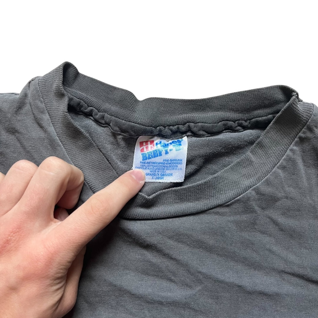 VINTAGE Hanes Beefy-T Distressed Long Sleeve T-Shirt - Black (XL)