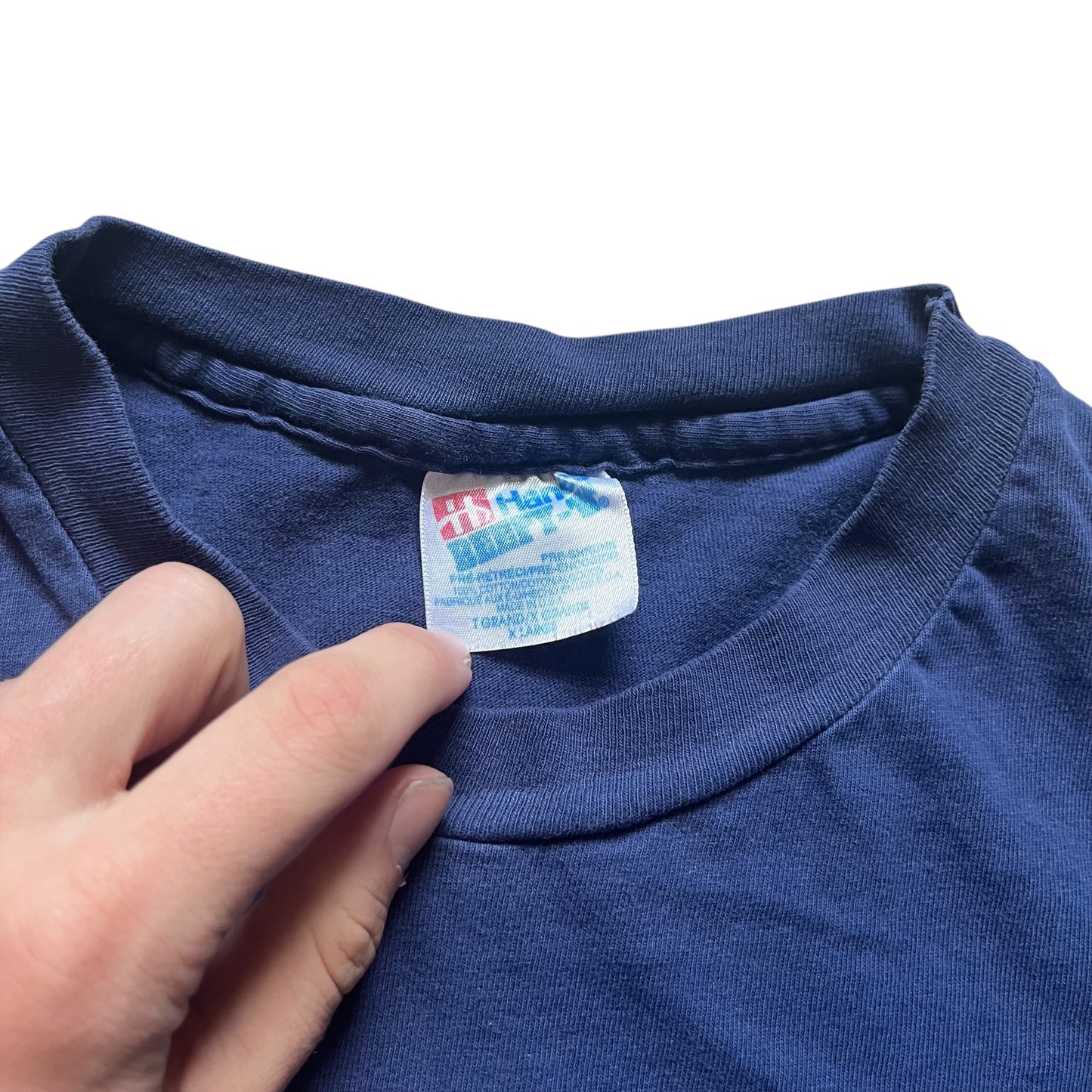 VINTAGE Hanes Beefy-T Distressed Long Sleeve T-Shirt - Navy (XL)