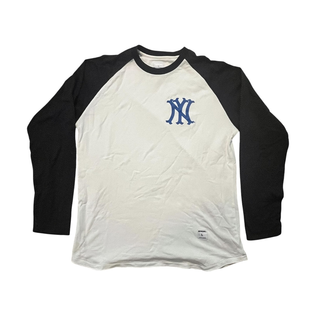 Supreme NY Logo Raglan T Shirt - White / Black (Large)