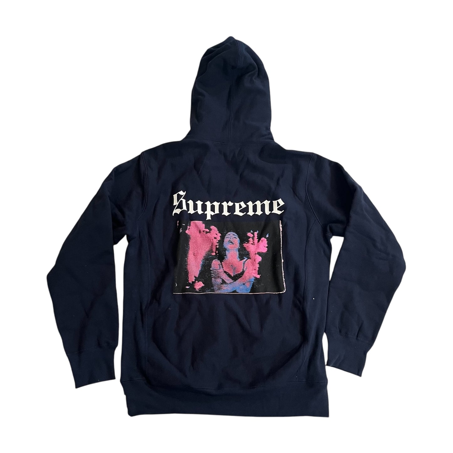 SAMPLE Supreme "Madonna Burning Crosses" Hoodie Sweatshirt - Navy