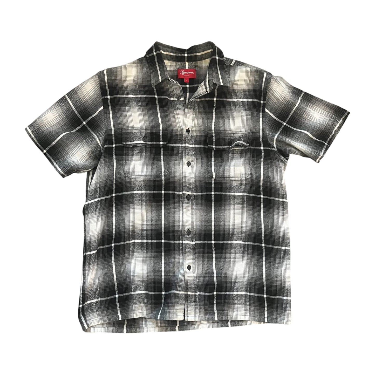 Supreme Shadow Plaid Short Sleeve Button Down Flannel - Black (Large)