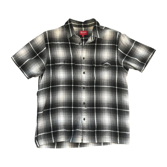 Supreme Shadow Plaid Short Sleeve Button Down Flannel - Black (Large)