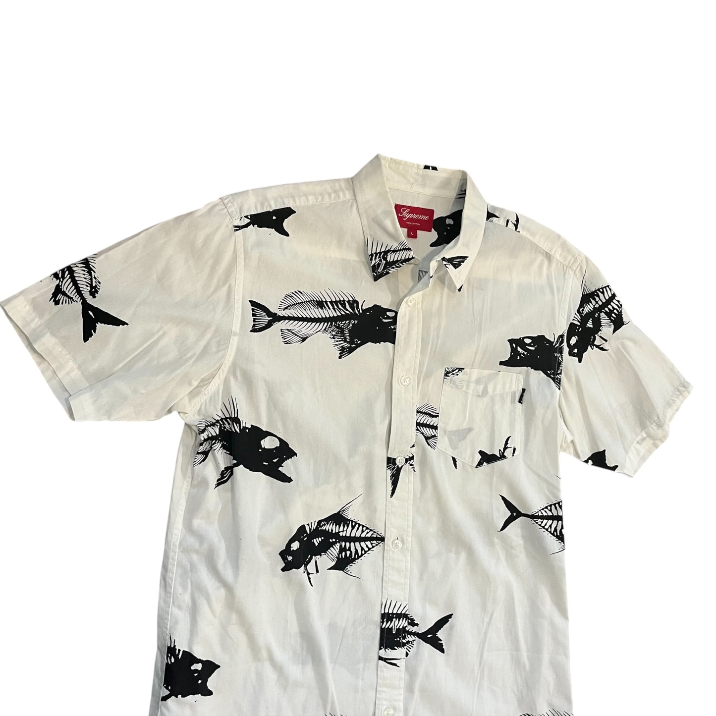 Supreme Fish Bones Button Up Shirt - White (Large)
