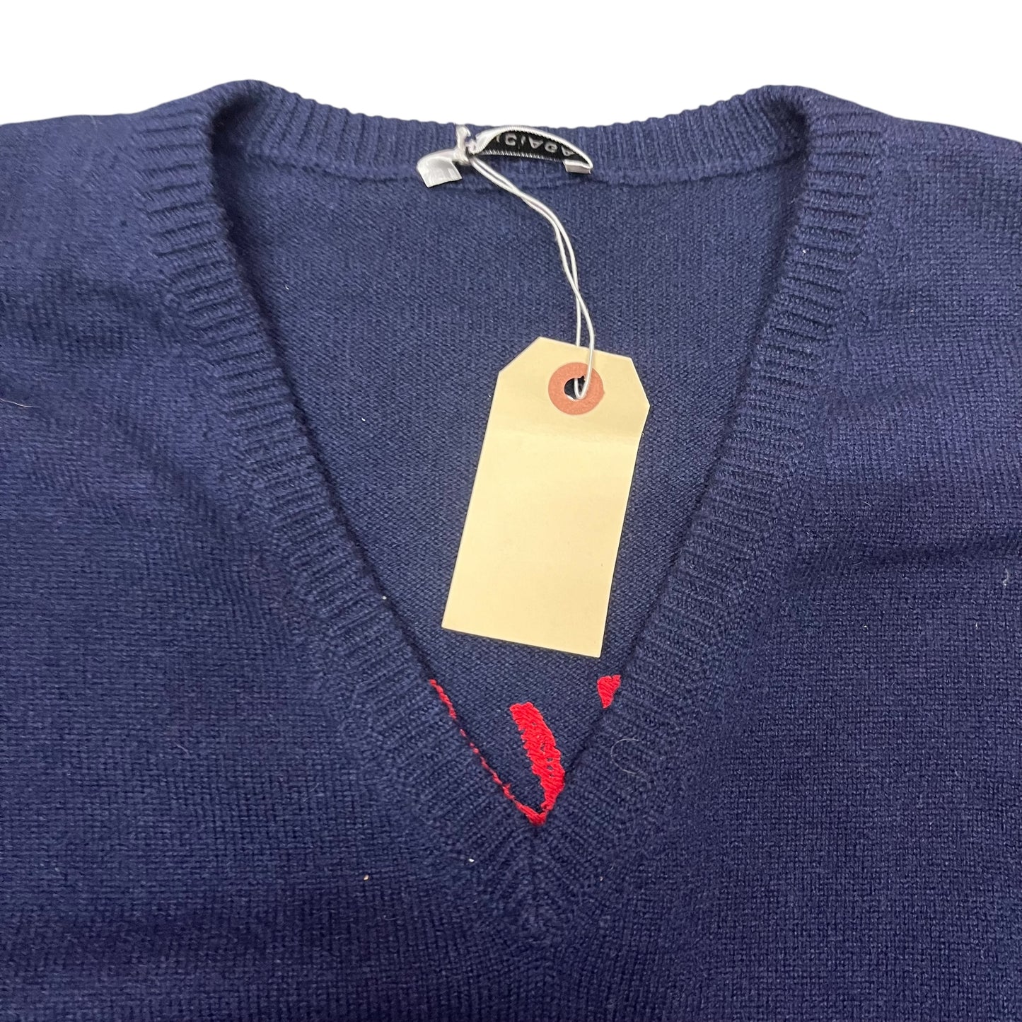 Balenciaga Cashmere Signature V-Neck Knit Sweater - Navy (Large)