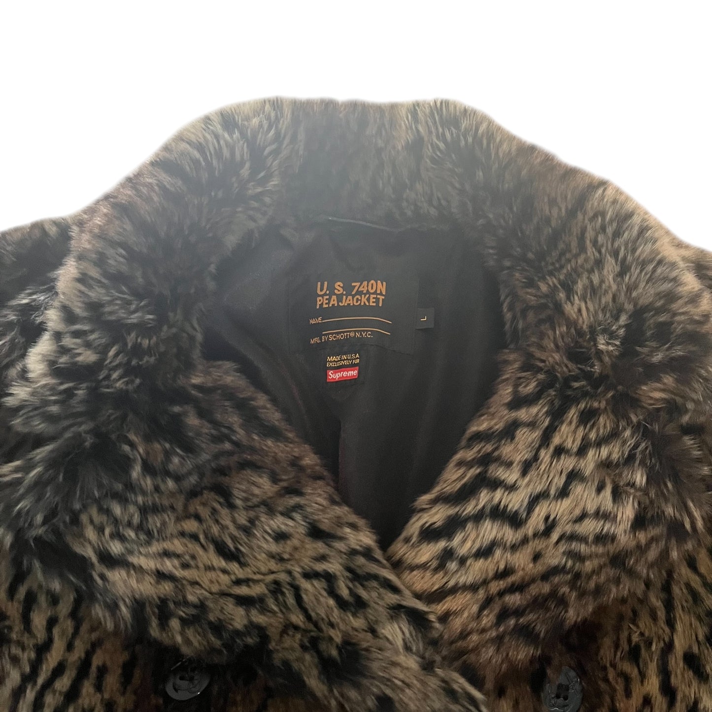 Supreme x Schott Faux Leopard Fur Peacoat Jacket - FW17 (Large)
