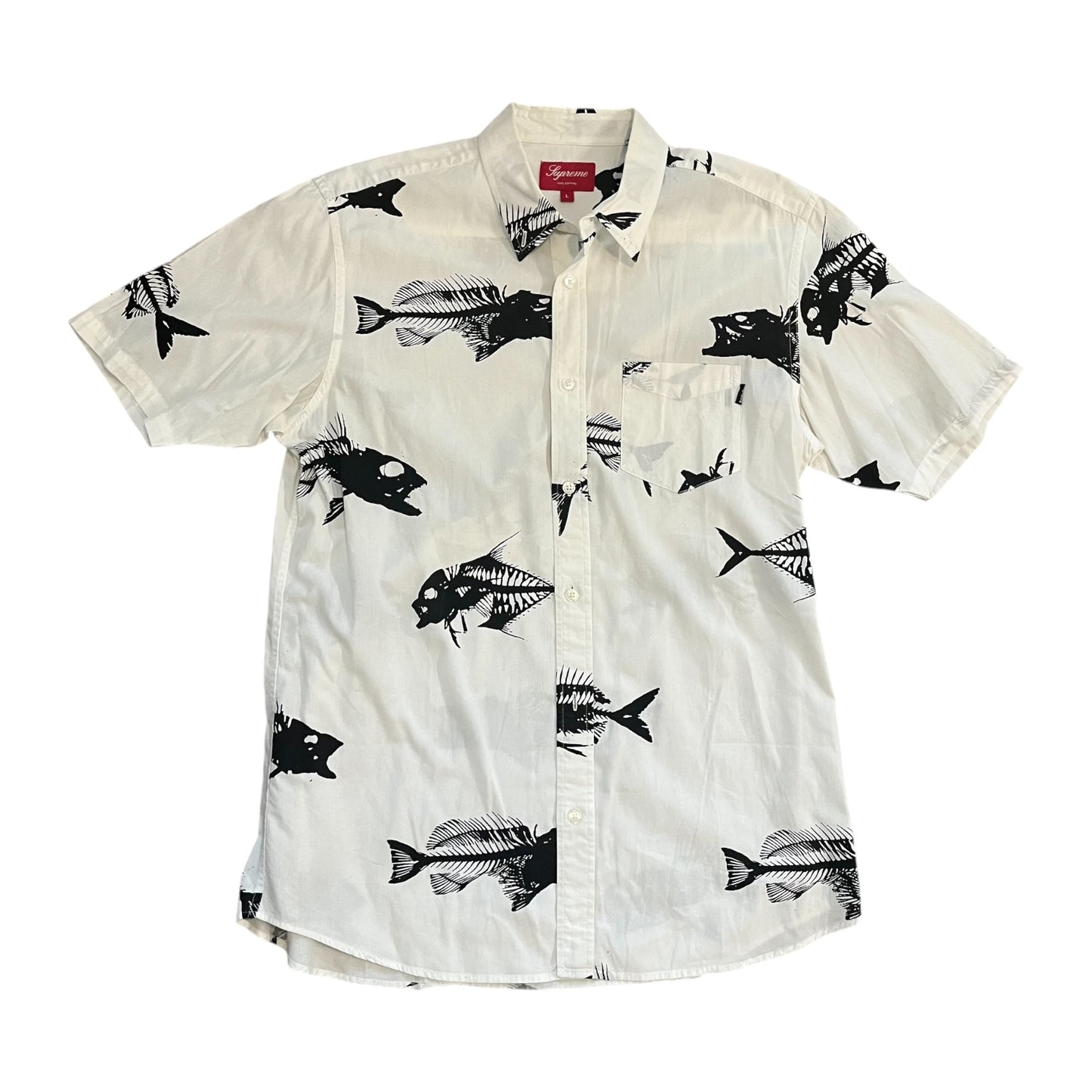 Supreme Fish Bones Button Up Shirt - White (Large)