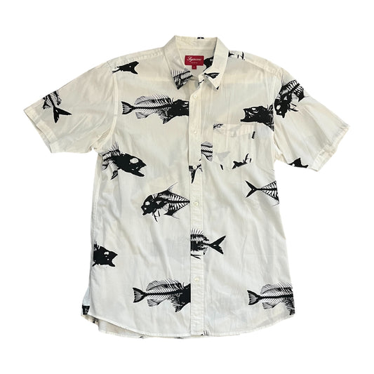 Supreme Fish Bones Button Up Shirt - White (Large)