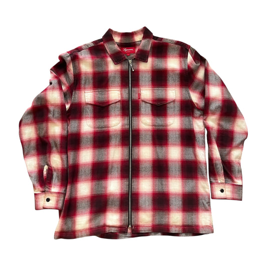 Supreme Shadow Plaid Zip Up Flannel - Red (Large)
