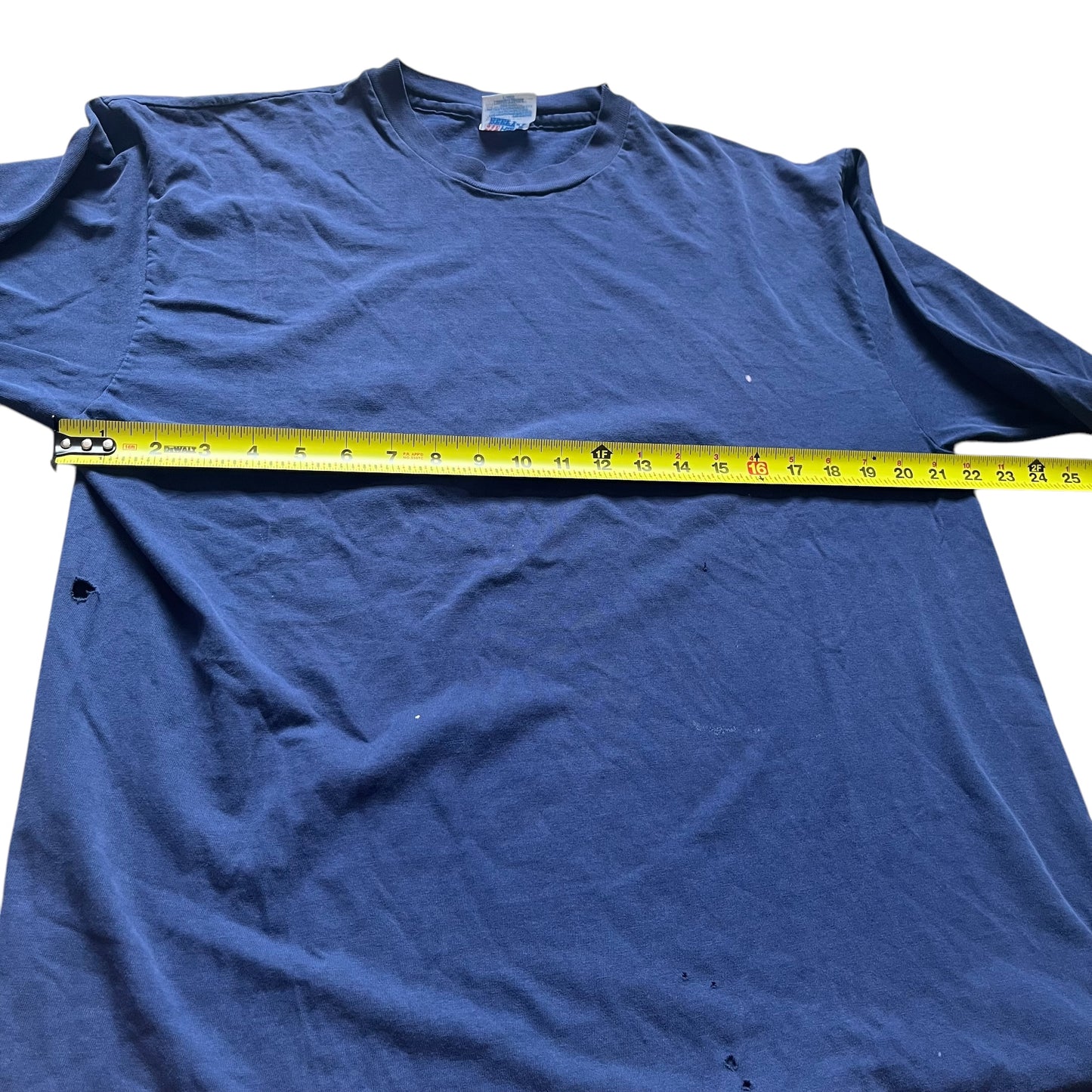 VINTAGE Hanes Beefy-T Distressed Long Sleeve T-Shirt - Navy (XL)