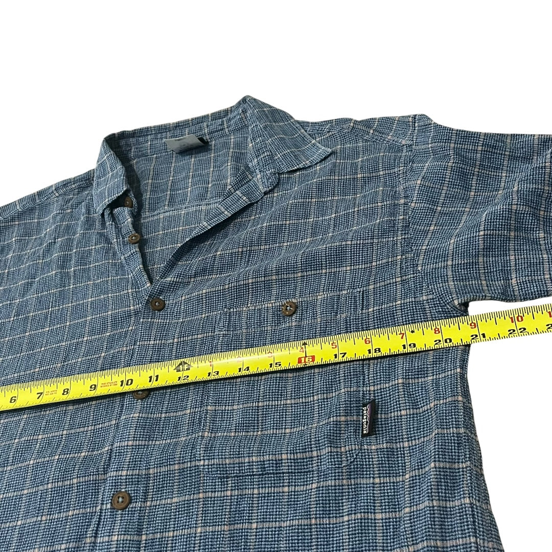 VINTAGE Patagonia Organic Cotton Plaid Button Up Shirt - Blue (Large)