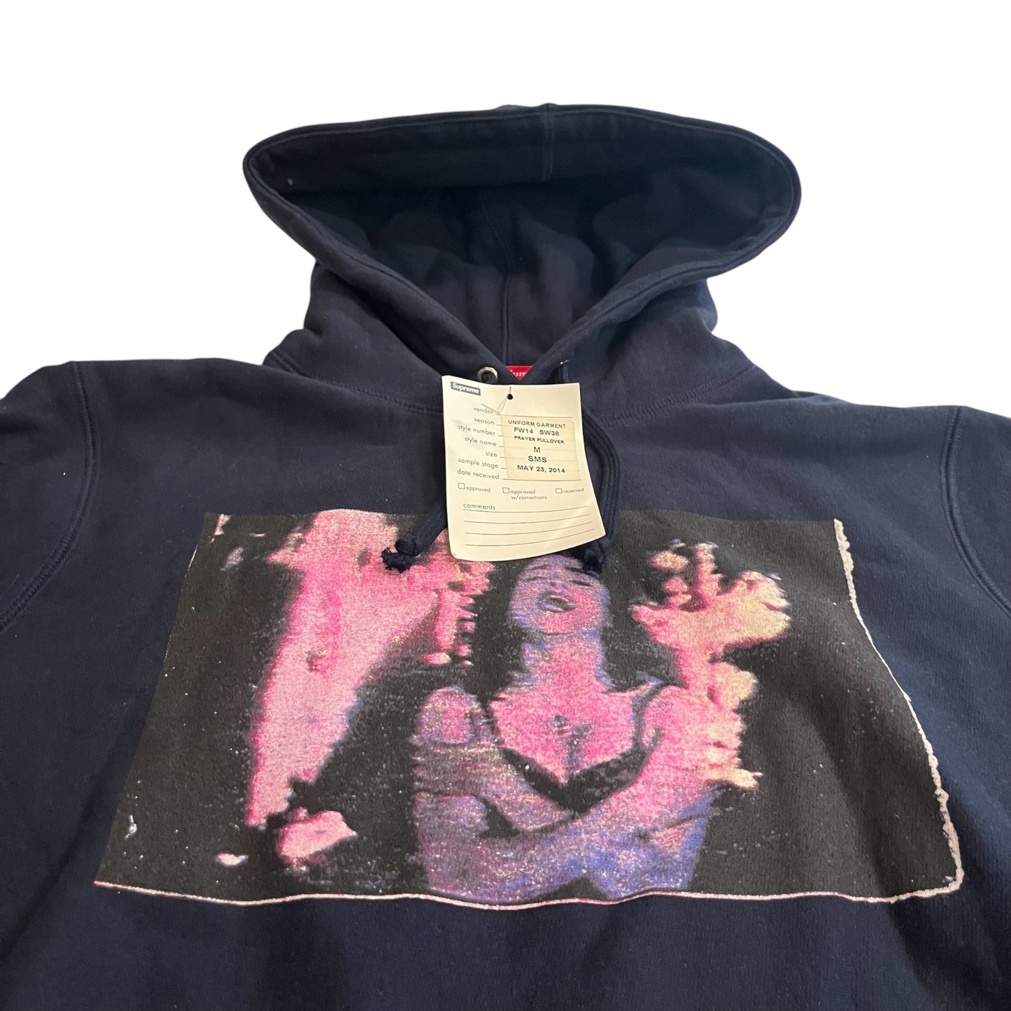 SAMPLE Supreme "Madonna Burning Crosses" Hoodie Sweatshirt - Navy