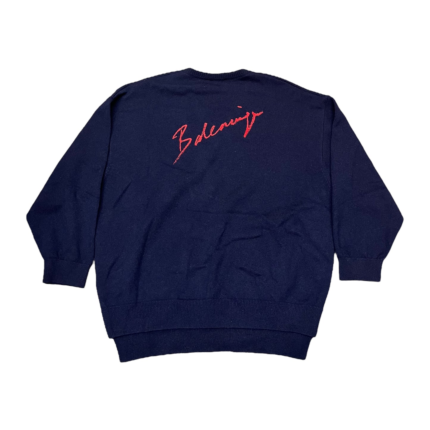 Balenciaga Cashmere Signature V-Neck Knit Sweater - Navy (Large)