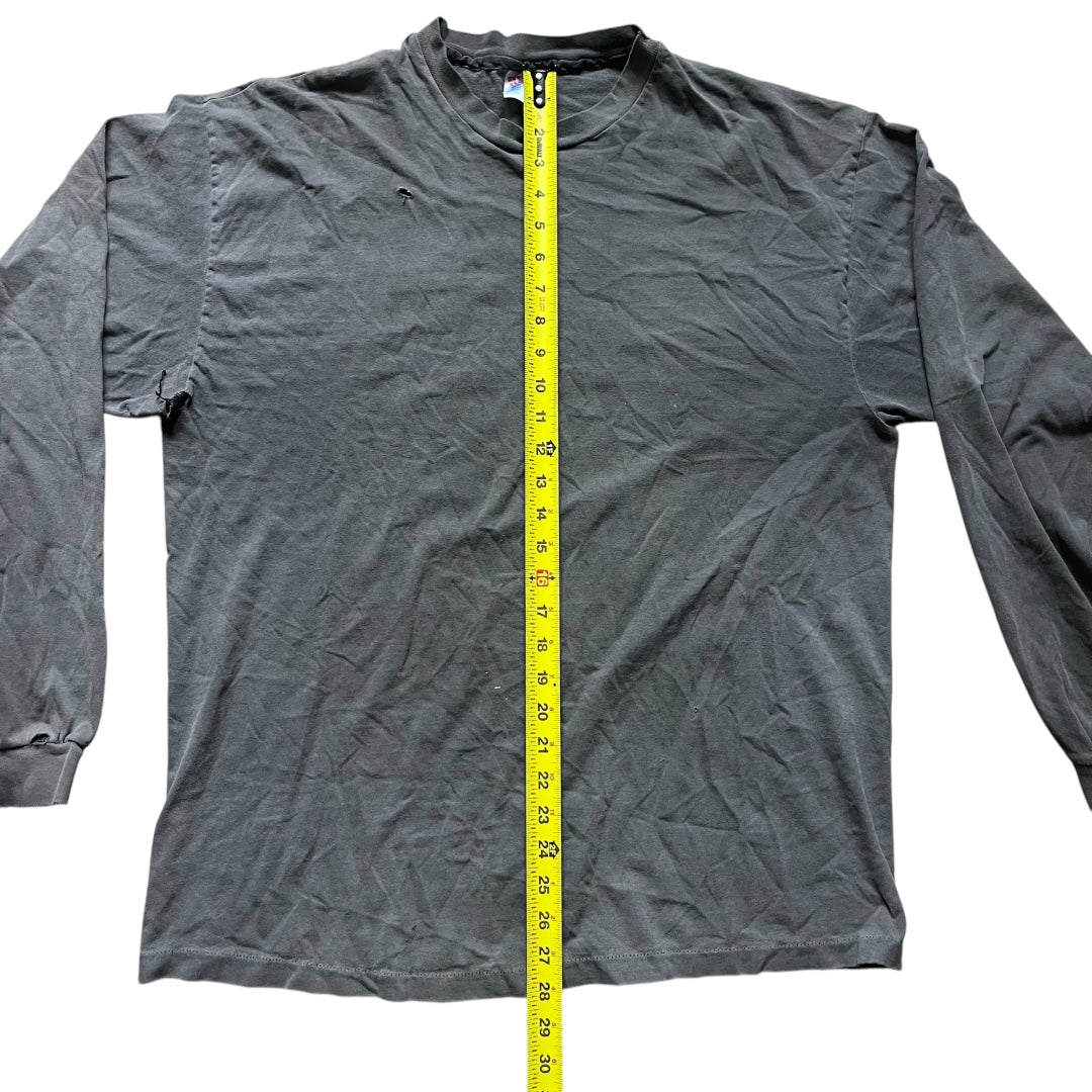 VINTAGE Hanes Beefy-T Distressed Long Sleeve T-Shirt - Black (XL)