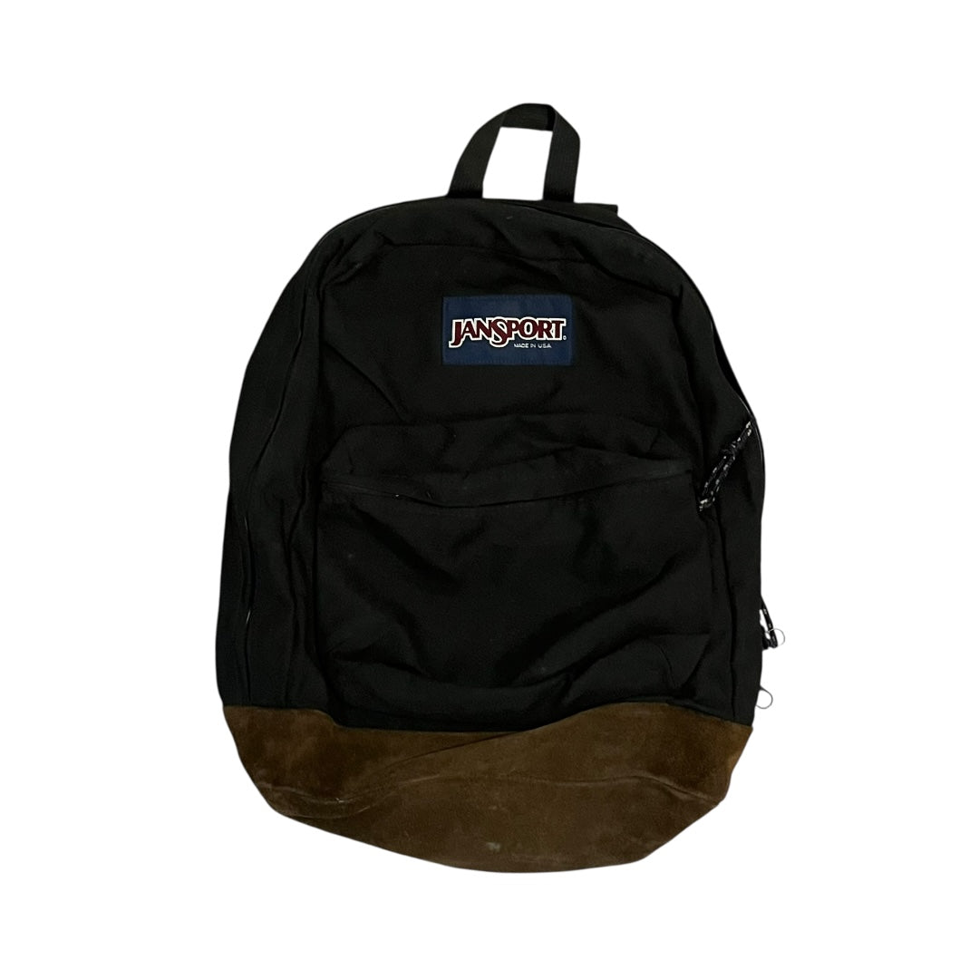VINTAGE JanSport Leather Bottom Backpack - Black
