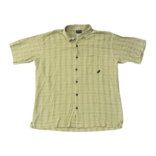 VINTAGE Patagonia Organic Cotton Plaid Button Up Shirt - Light Green (Large)
