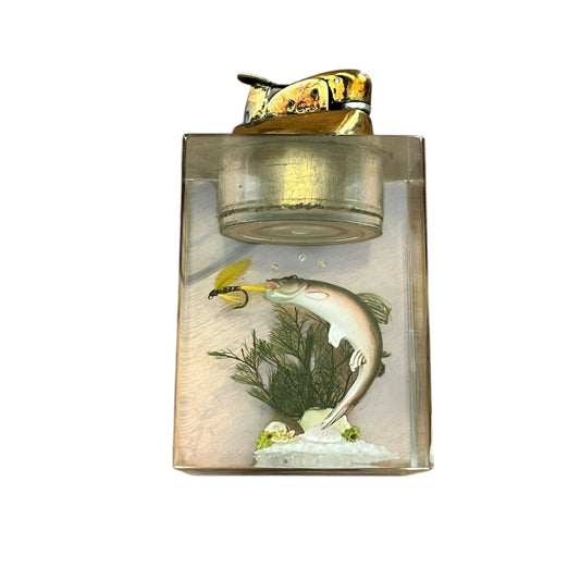 VINTAGE Evans Clearfloat Lucite Fish & FLy Lure Table Lighter