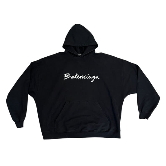 Balenciaga Distressed Oversized Script Logo Hoodie (Size 4)