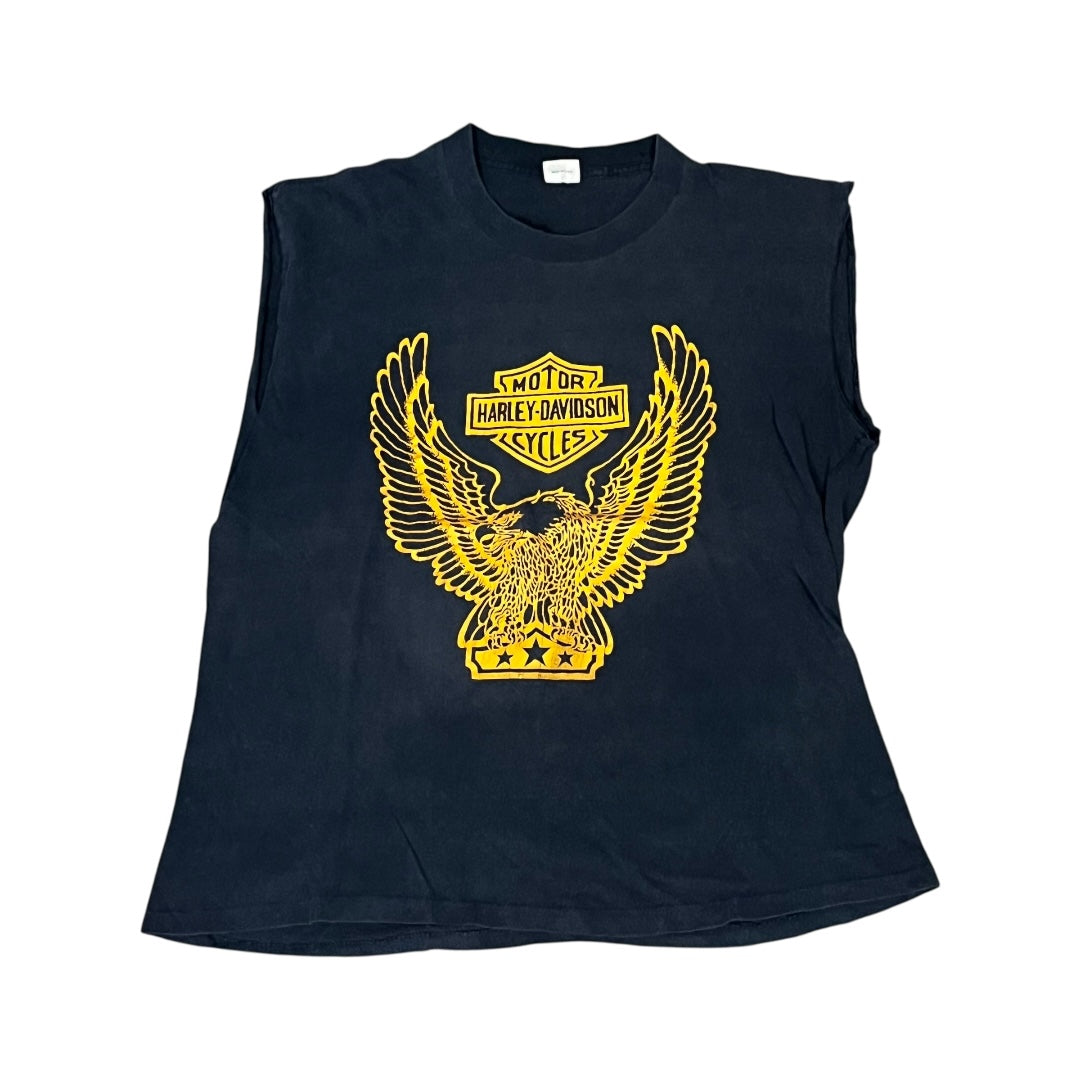 VINTAGE Harley Davidson Eagle Logo Cut Off T Shirt (Large)