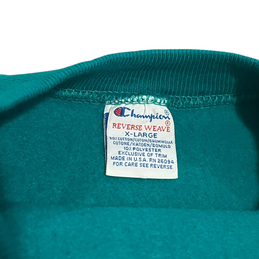 VINTAGE 1990s Champion Reverse Weave Logo Sweatshirt - Teal (XL)
