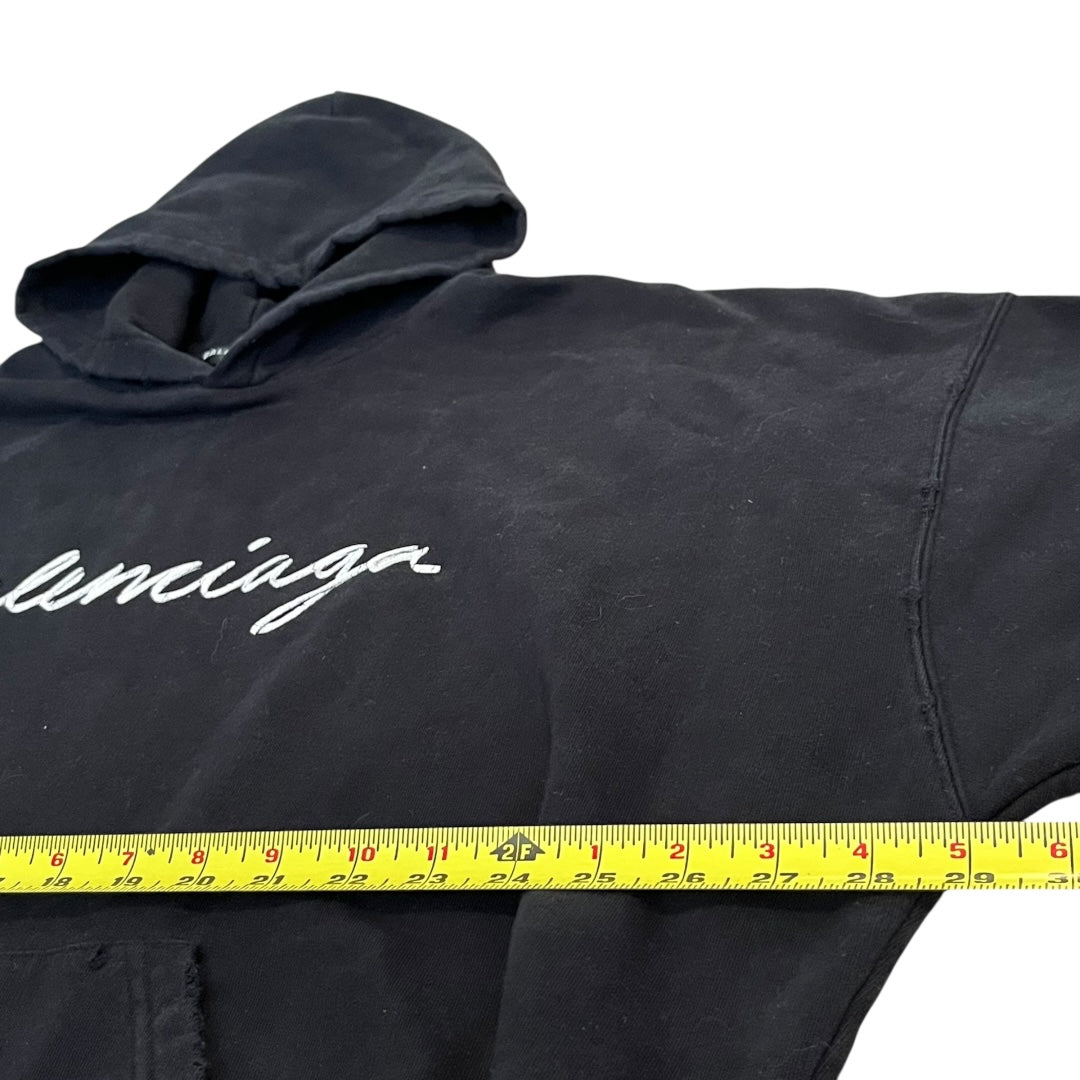 Balenciaga Distressed Oversized Script Logo Hoodie (Size 4)
